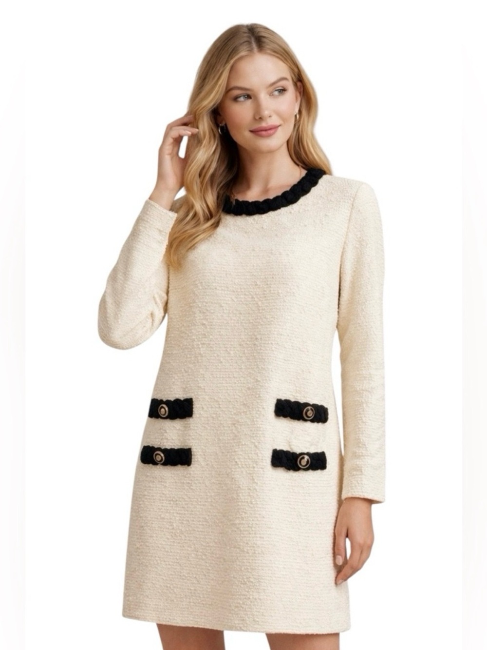 Tuckernuck “The Jackie” Cream Long-Sleeve Shift Dress